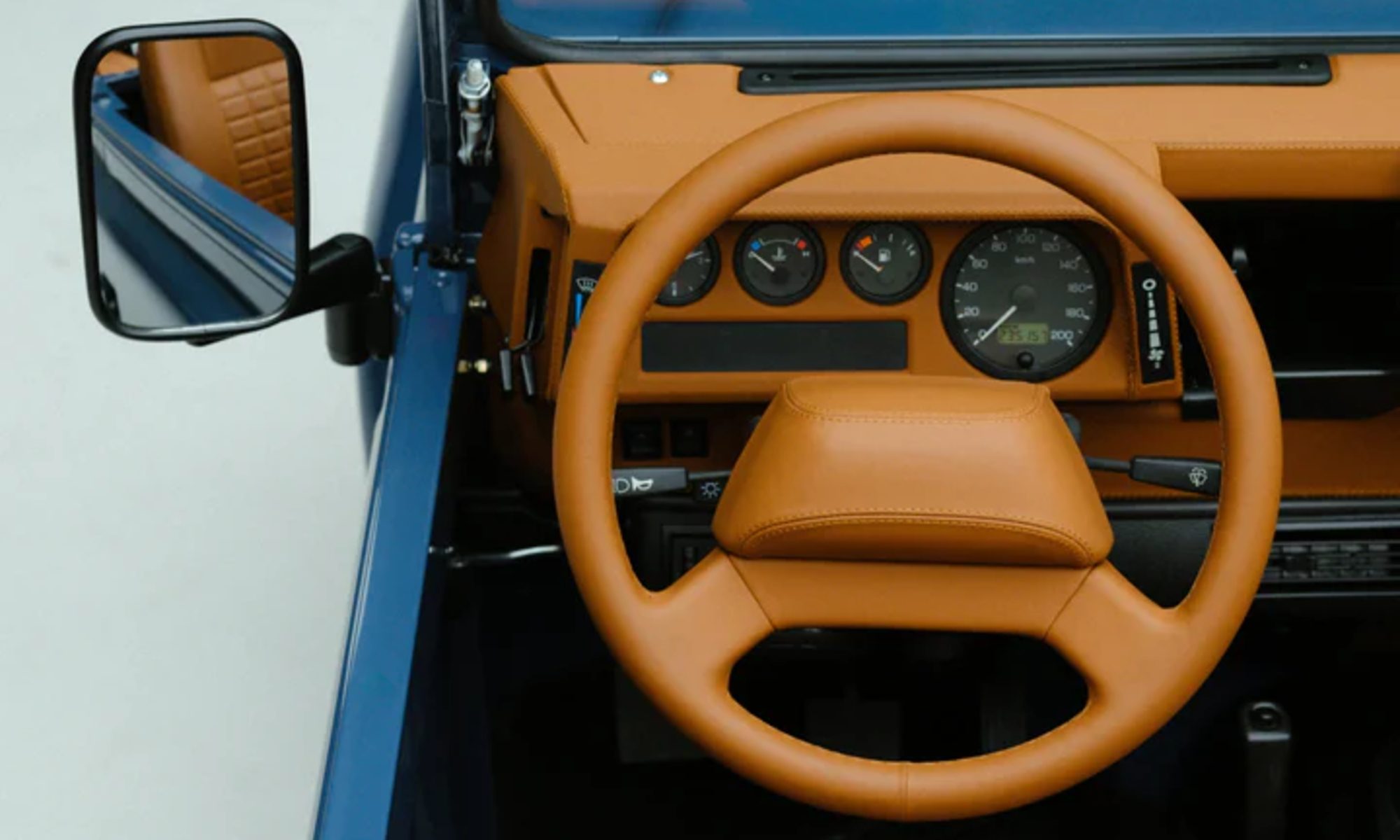 Mono x Brooklyn Coachworks Land Rover Defender 90 partial interior shot.