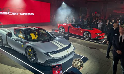 A pair of Ferrari 849 Testarossas being unveiled