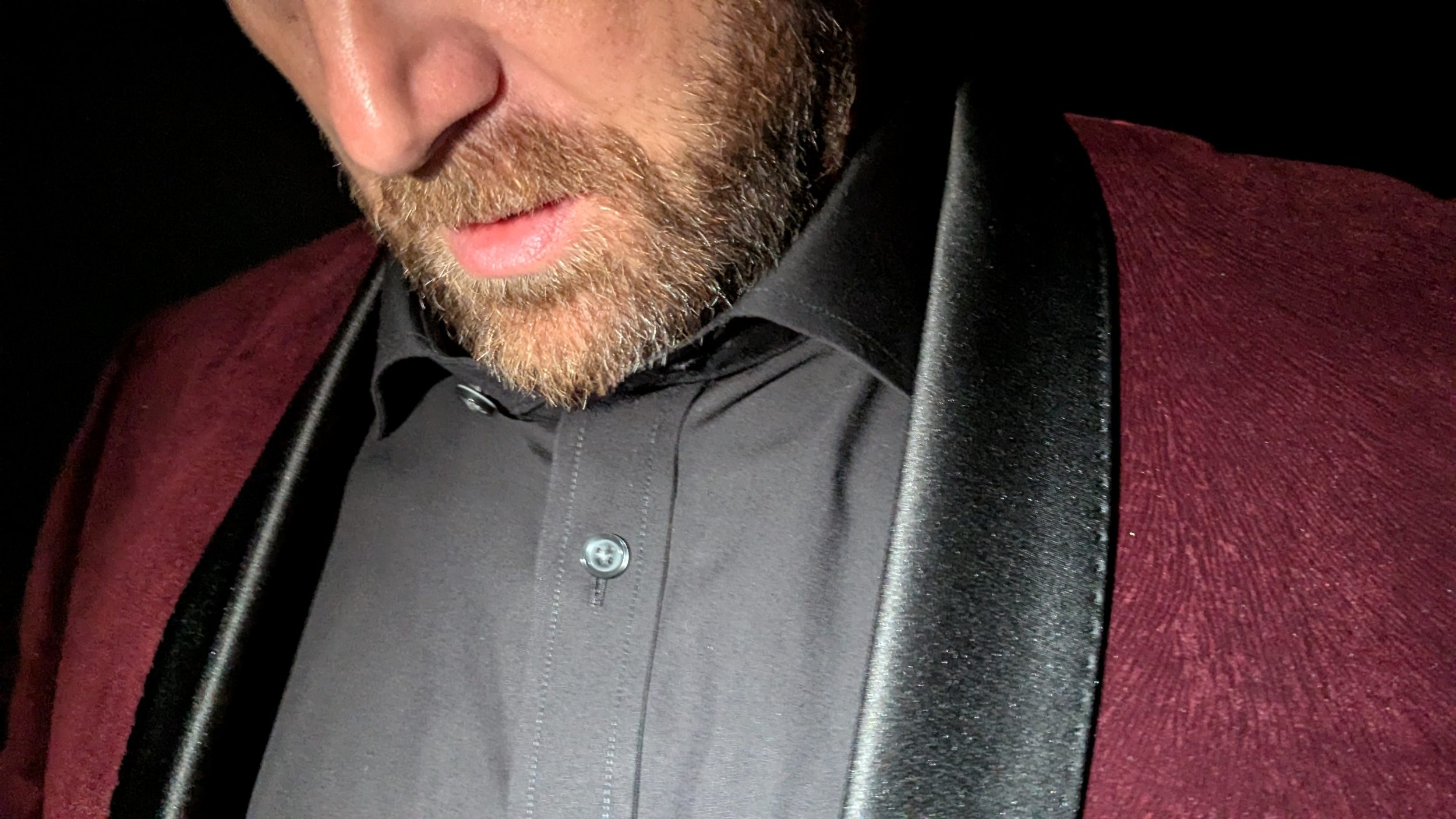 Smoking jacket lapel and shirt