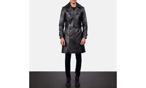 Royson Black Leather Duster Coat