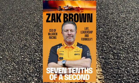 Zak Brown Seven Tenths of a Second book cover with road with yellow centerlines background.