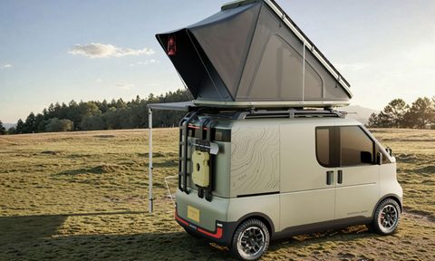 Daihatsu Kayoibako-K micro campervan concept with a rooftop tent.