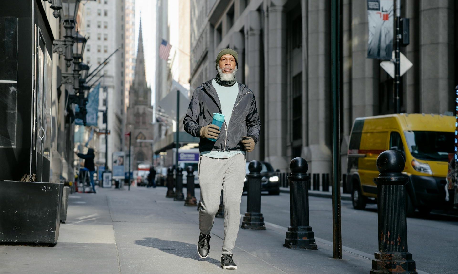 older man walking outside
