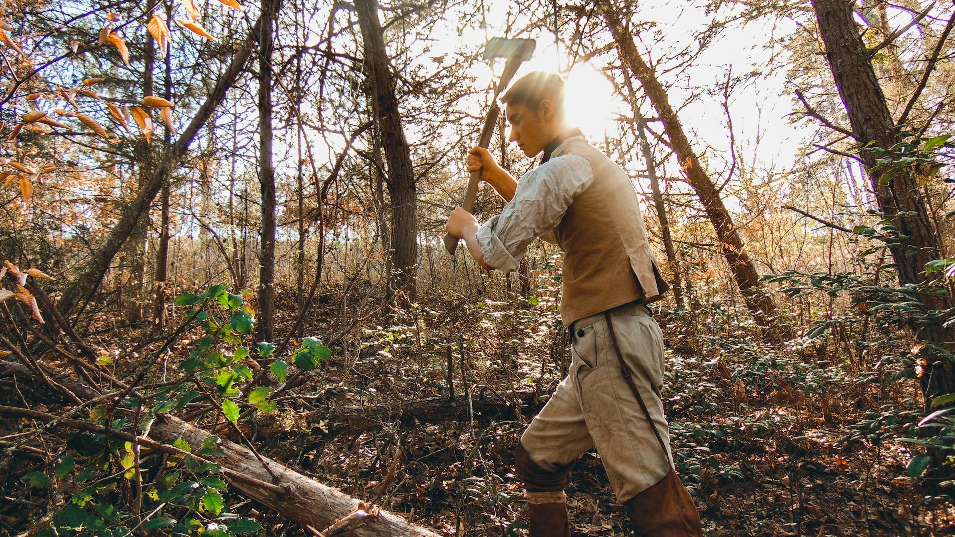 man chopping wood