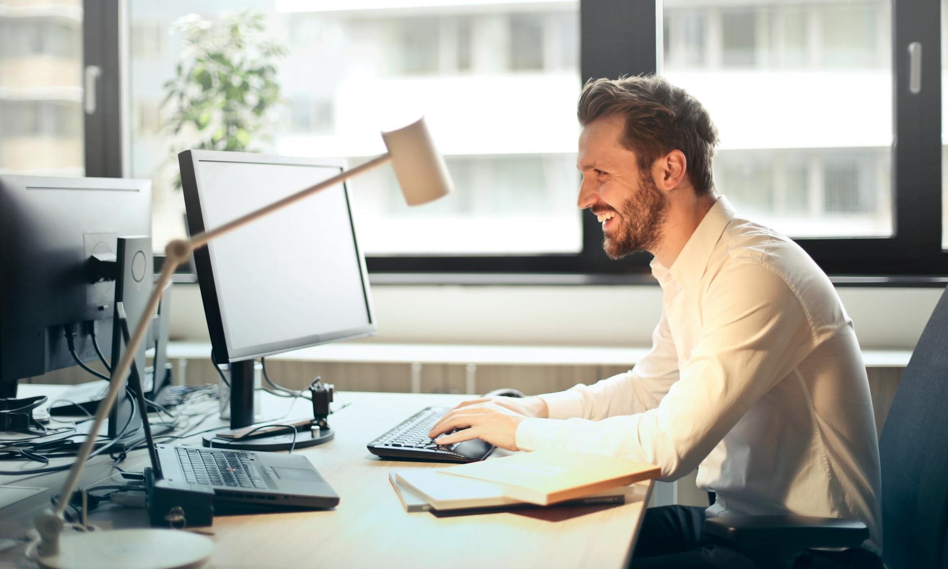 business man happy working in an office