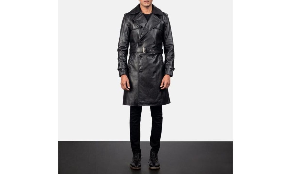 Royson Black Leather Duster Coat