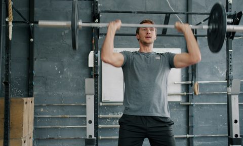 -push press exercise man gym barbell