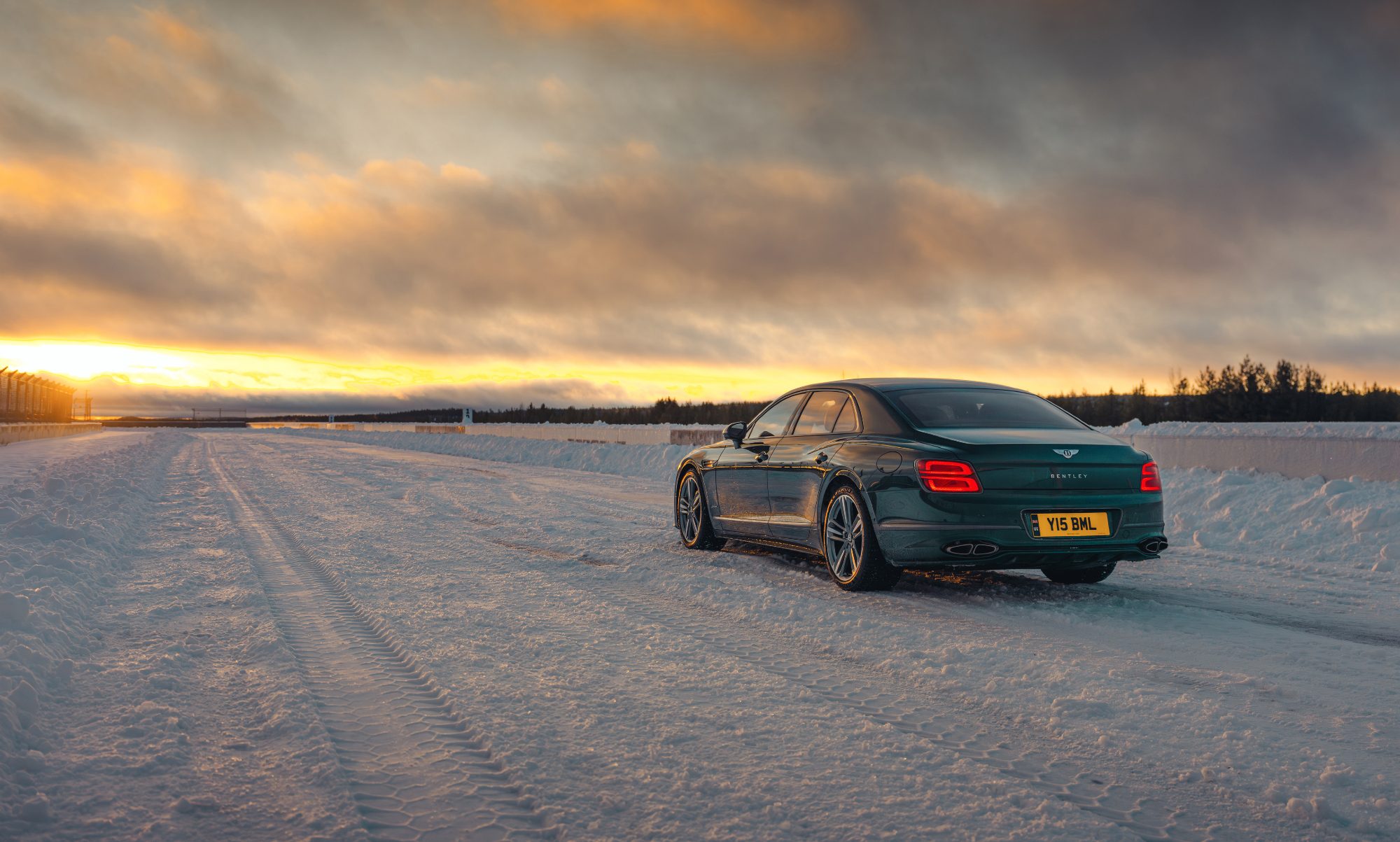 Bentley Fly Spur Speed racing ready to race on ice and snow.