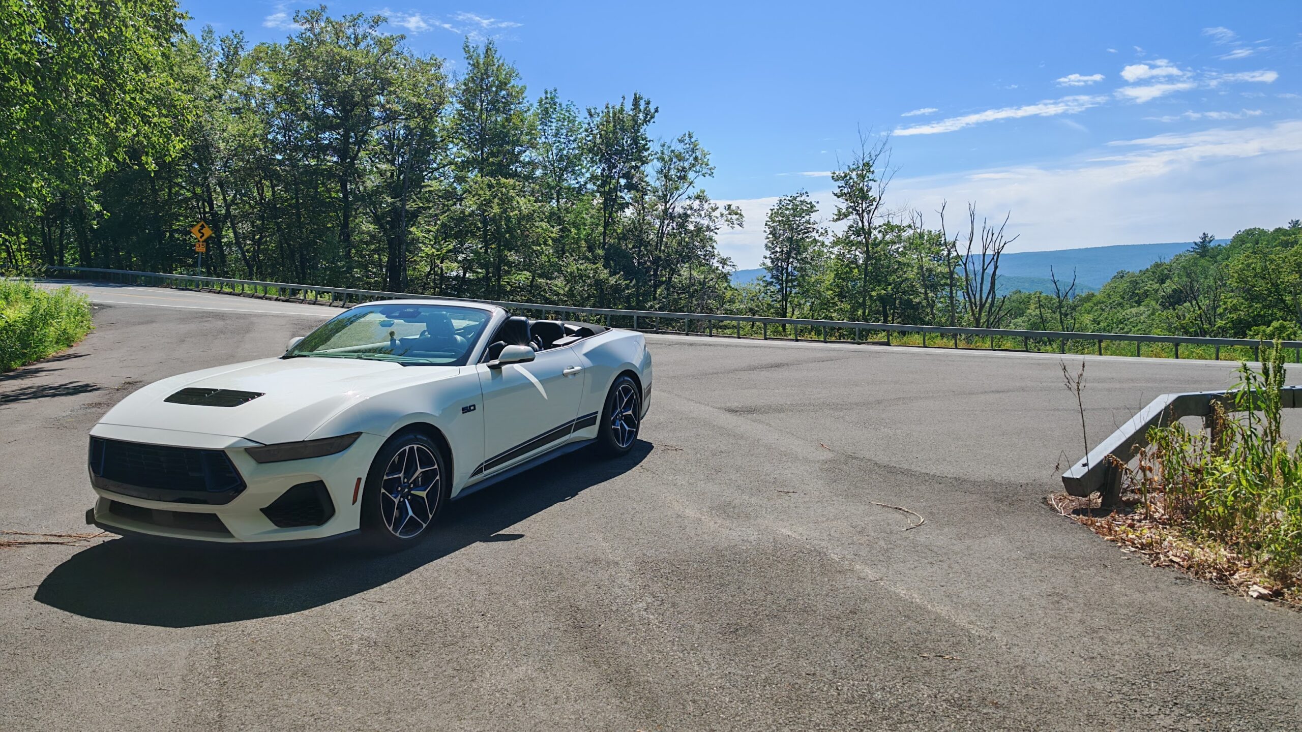 2025 Mustang with a forest/cliffs in the background