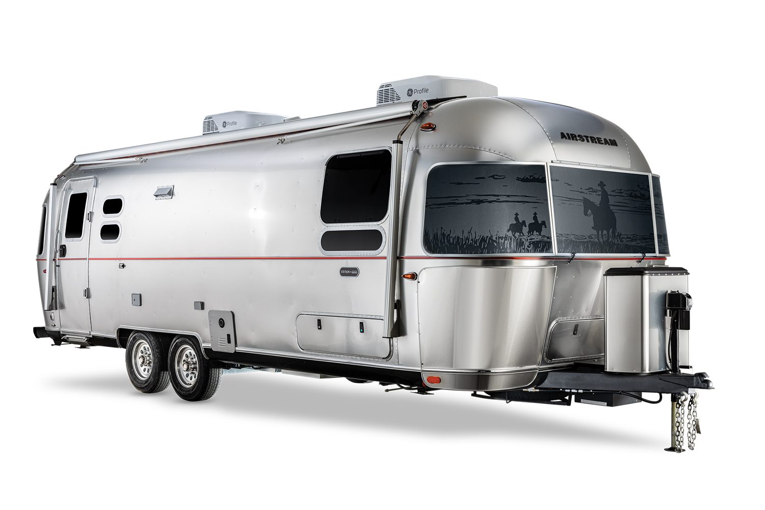 Airstream Stetson x 6666 Special Edition Travel Trailer isolated on a plain white background.
