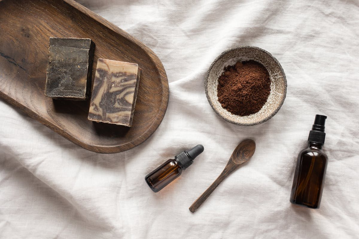 vitamin e on burlap cloth with powder and soap and powder