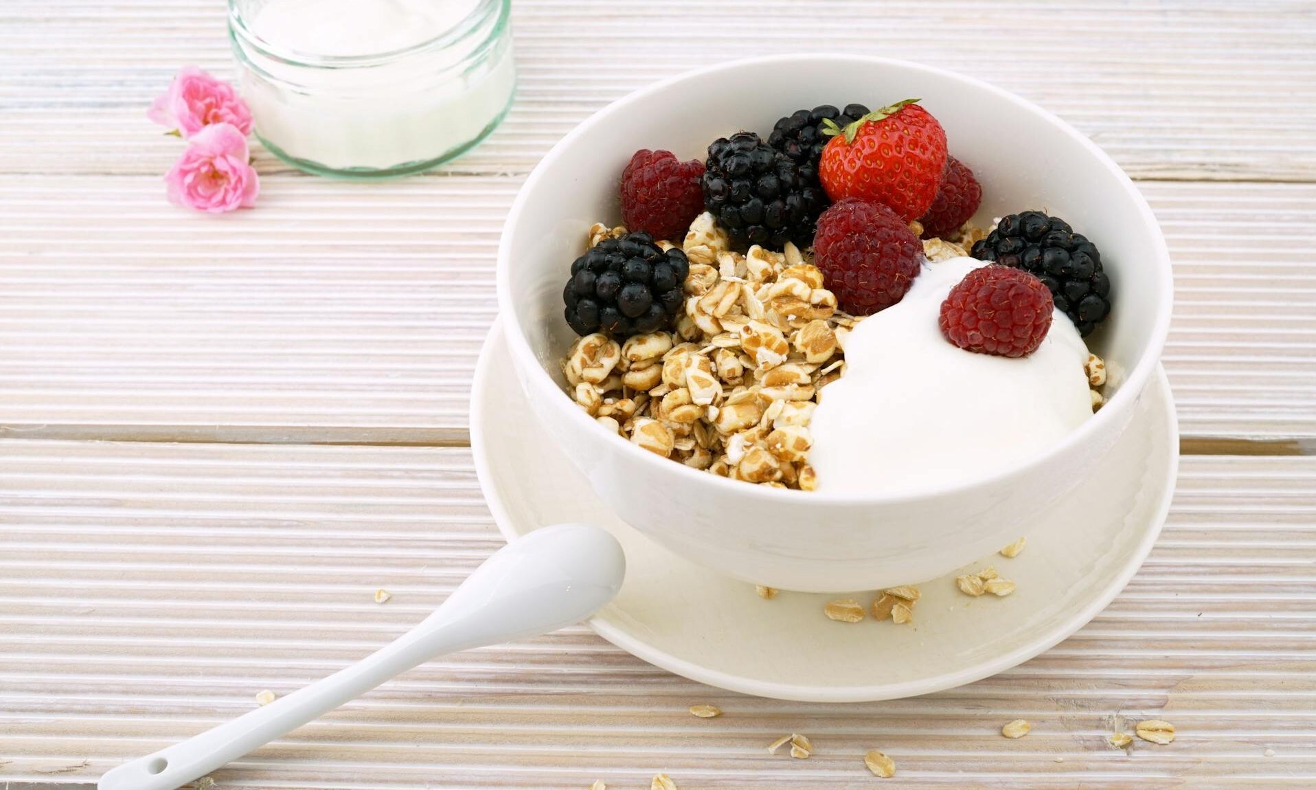 Greek yogurt with berries in a bowl