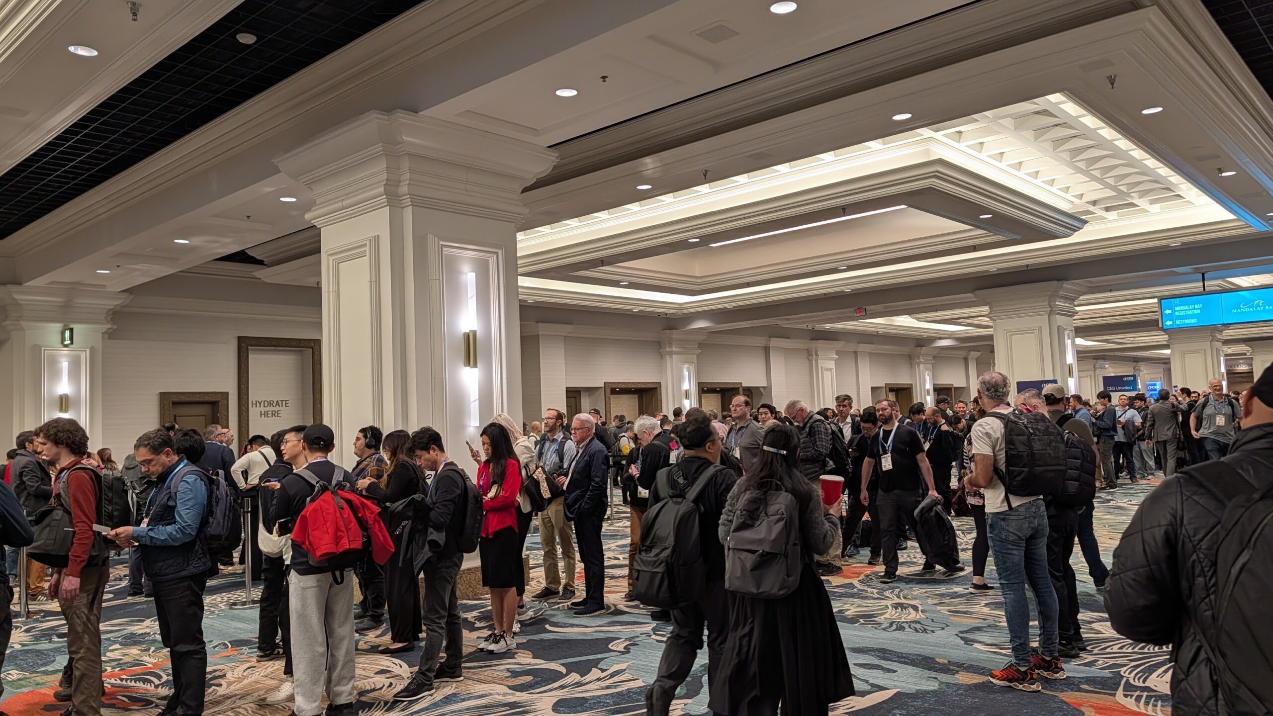 Crowds waiting to get into CES Unveiled 2026