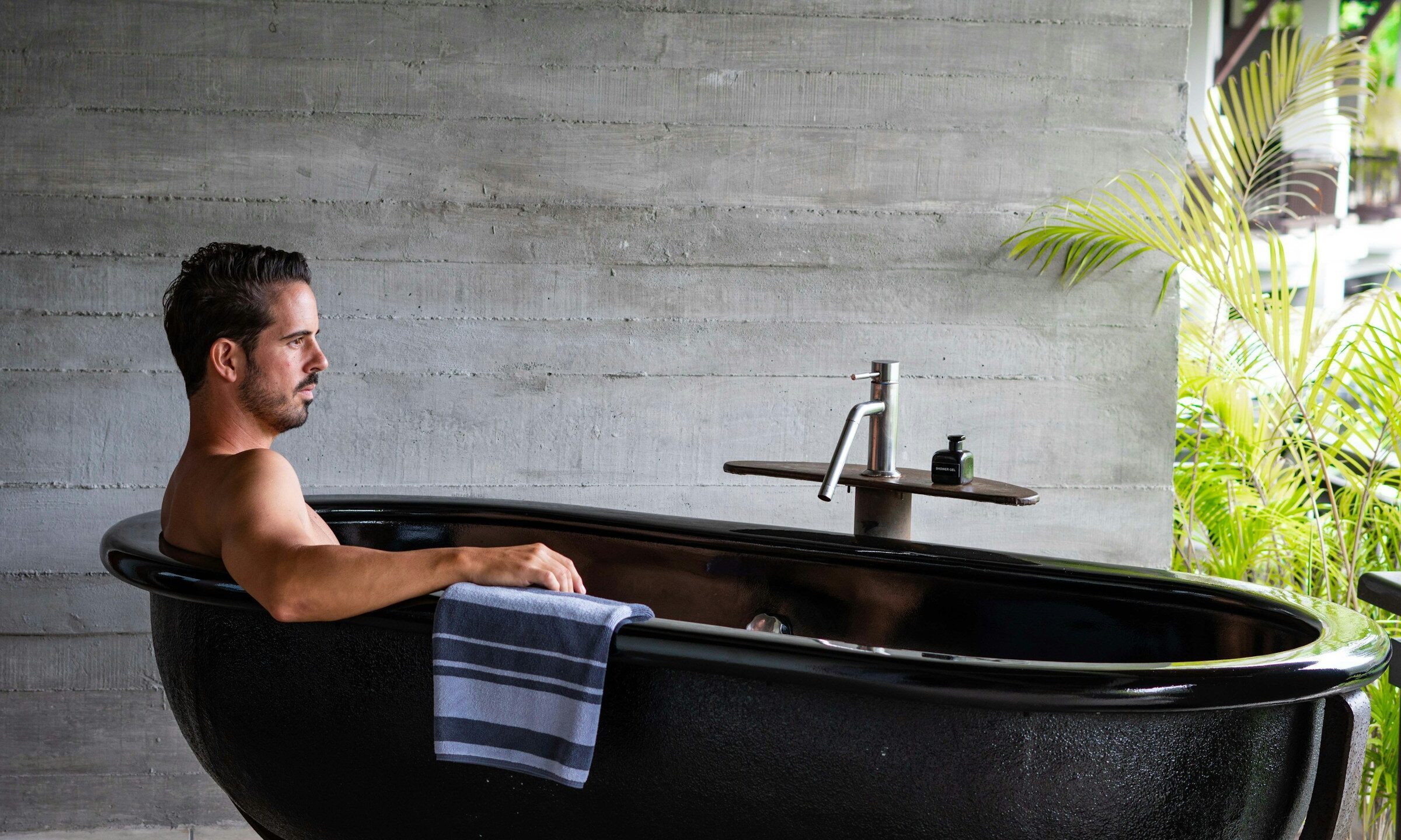 man in ice bath