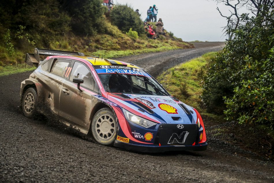 A rally car on a WRC stage