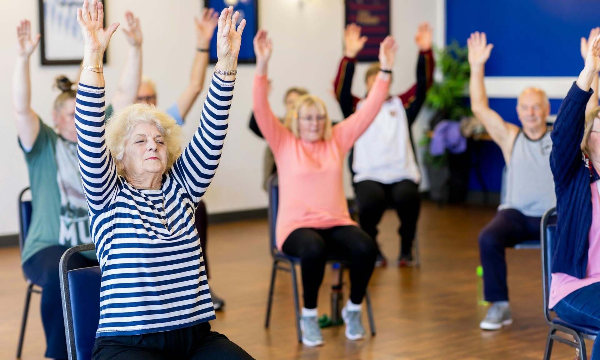 group exercise class chair resistance bands