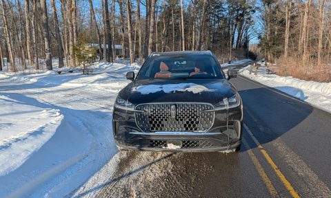 Front view of a 2026 Lincoln Aviator in winter
