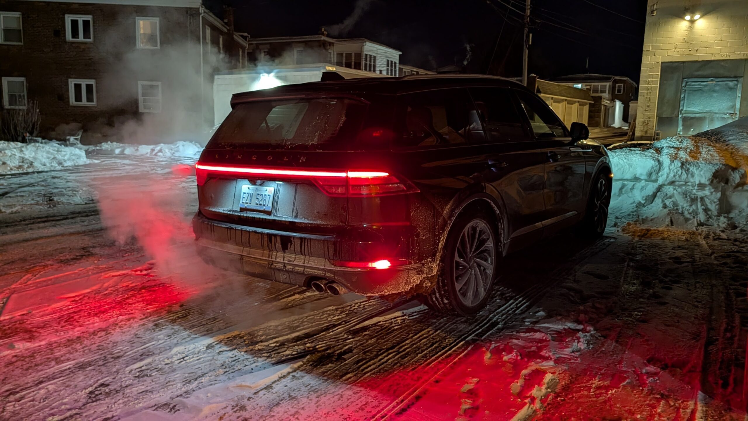 Rear view of a remote started 2026 Lincoln Aviator