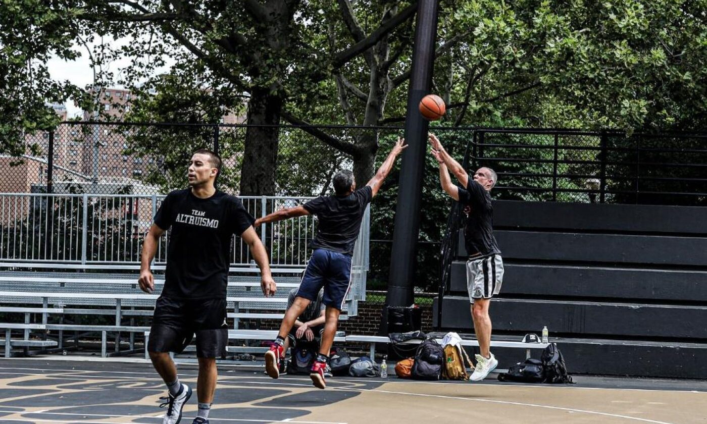 Jerald Reiner playing basketball outdoors