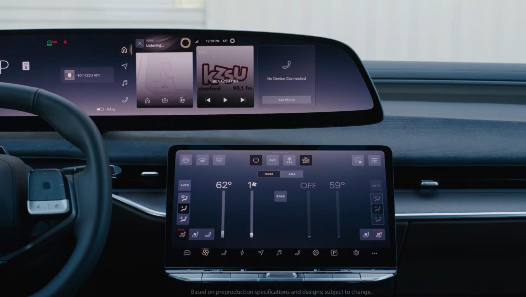 A render of Lucid's infotainment system and AI