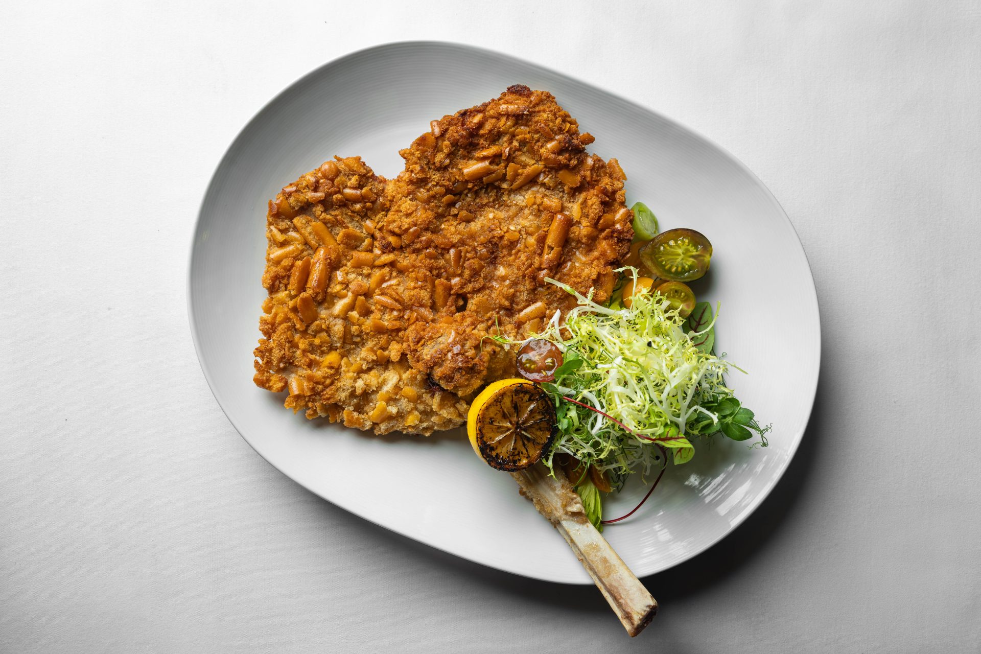 Veal Milanese on white plate