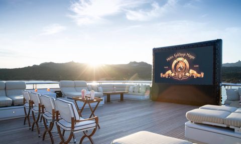 The cinema screen on the STARFIRE yacht