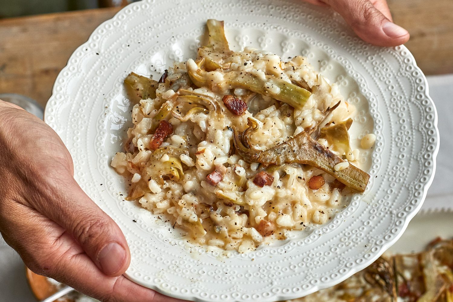 Artichoke and guiancale risotto.
