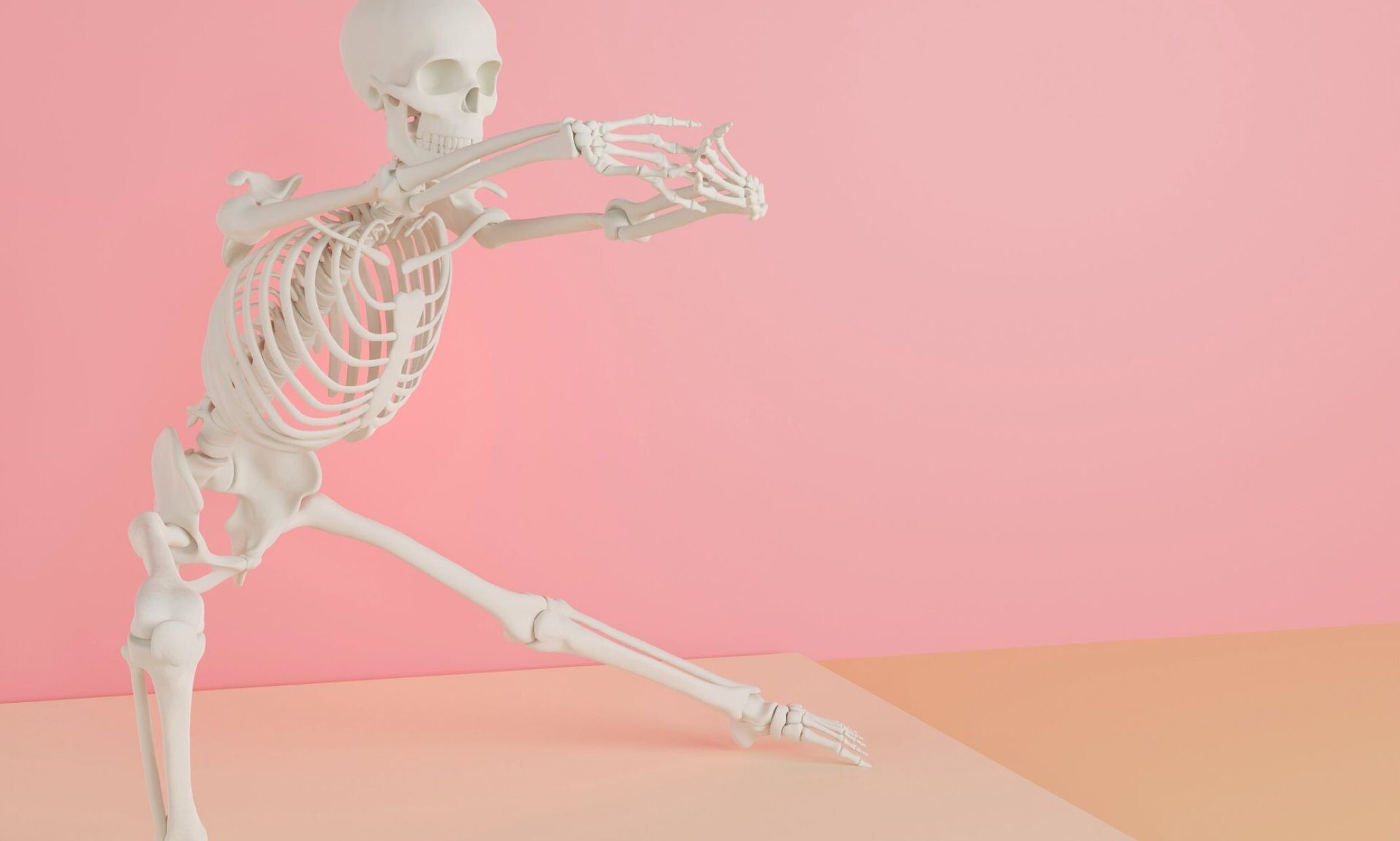 Skeleton doing yoga and stretching