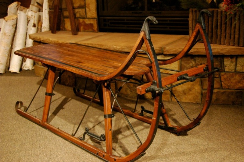 vintage winter style sleigh coffee table