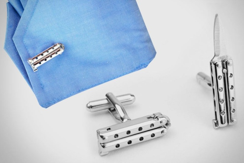 channel james bond with these butterfly knife cufflinks