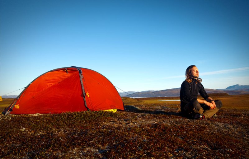 Hiker meditating