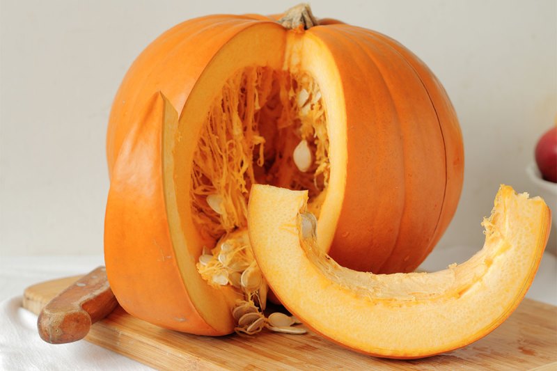 Sliced open pumpkin.