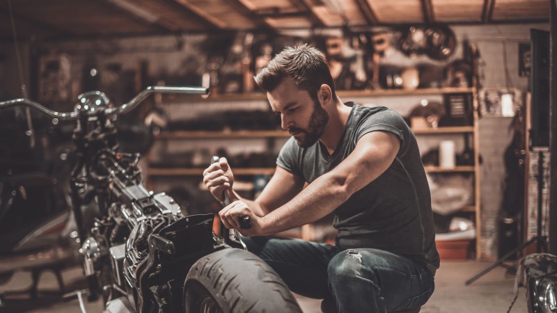 Man working on a motorcycle