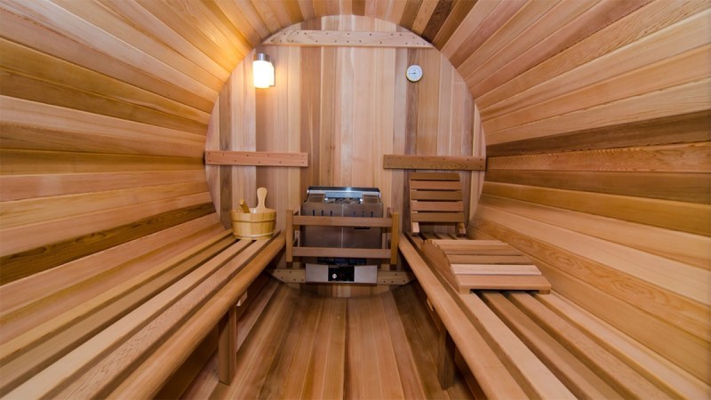 Barrel sauna inside