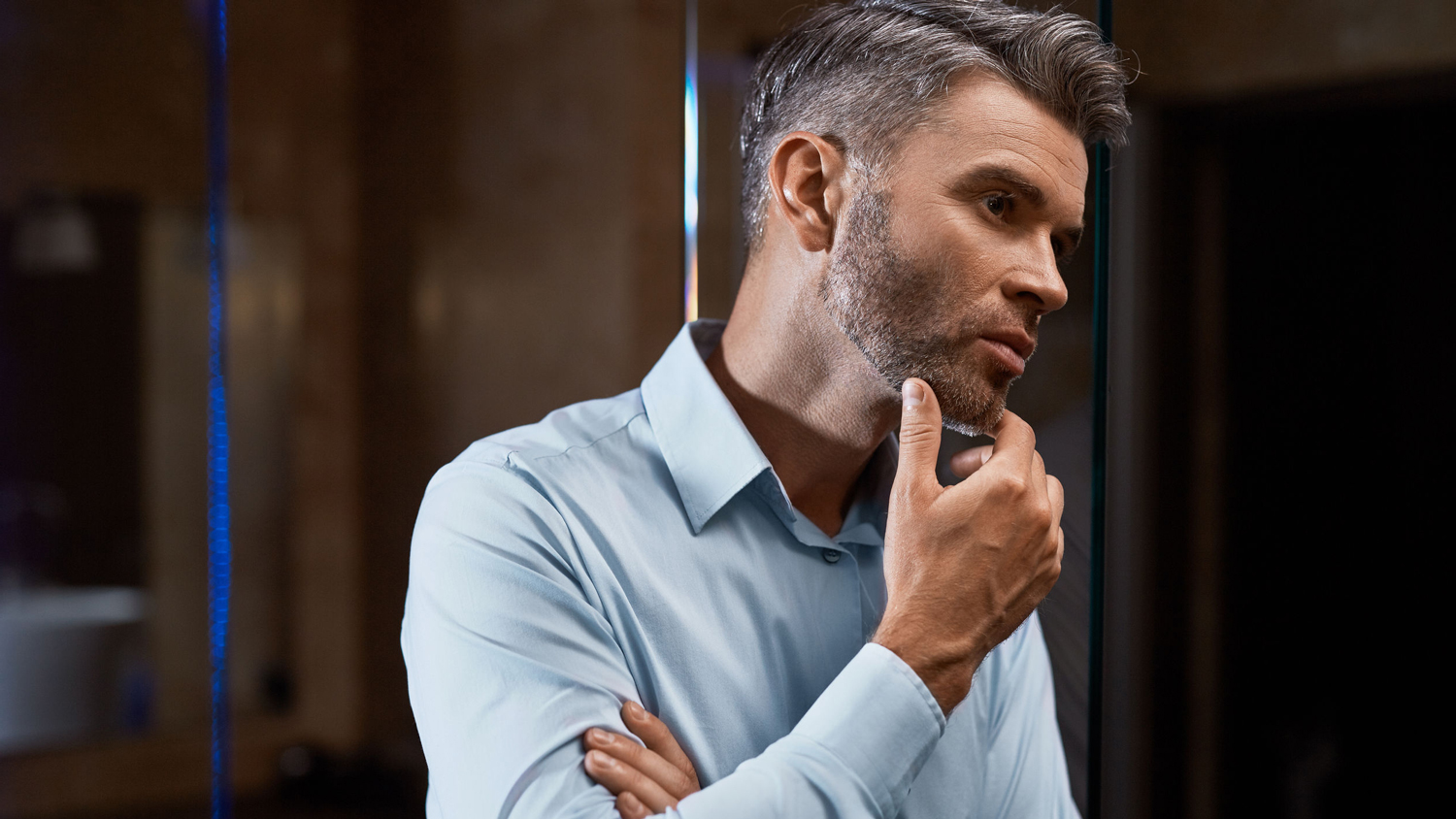 fathers day grooming gifts stock older man in bathroom