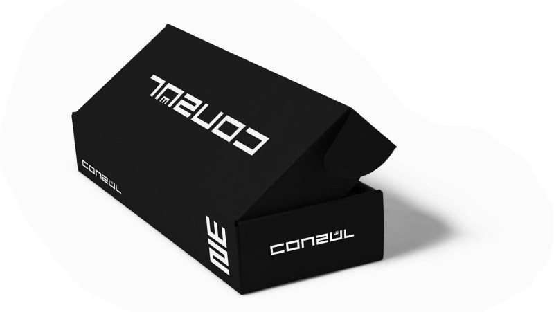 conzul men's subscription box athletic wear, black conzul box on white background