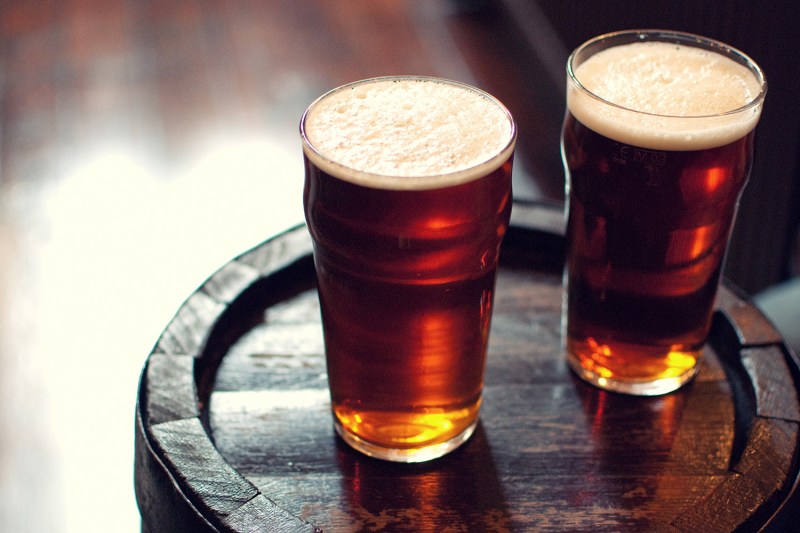 Beer on a wooden barrel