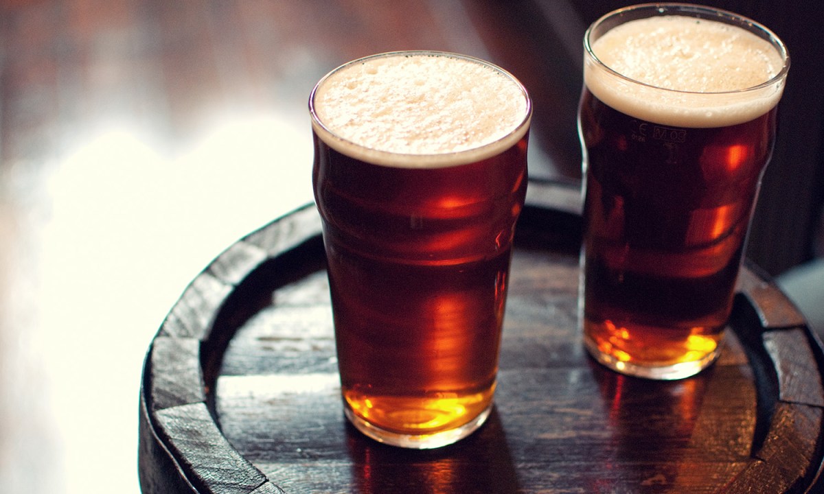 Beer on a wooden barrel