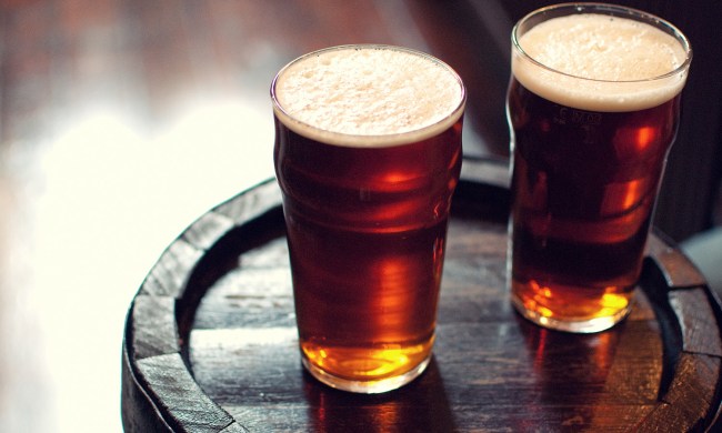 Beer on a wooden barrel