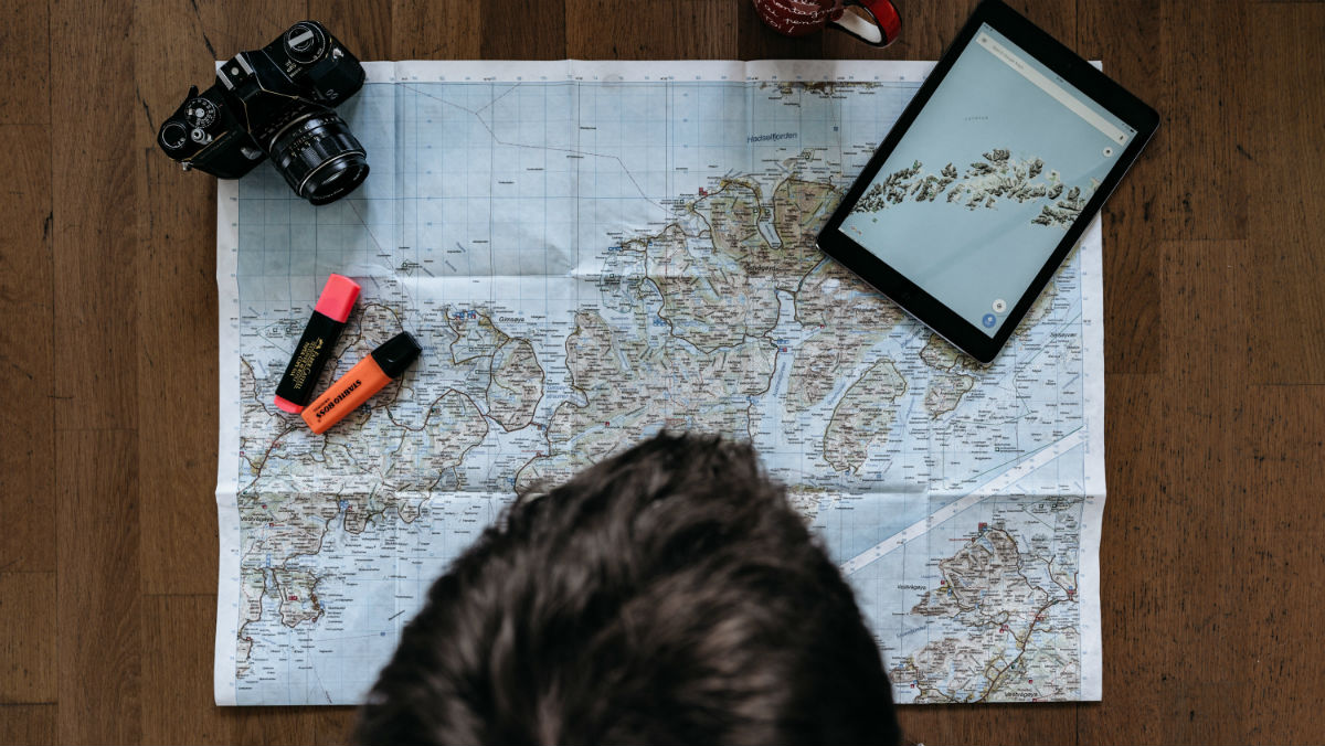 travel plan map tablet camera