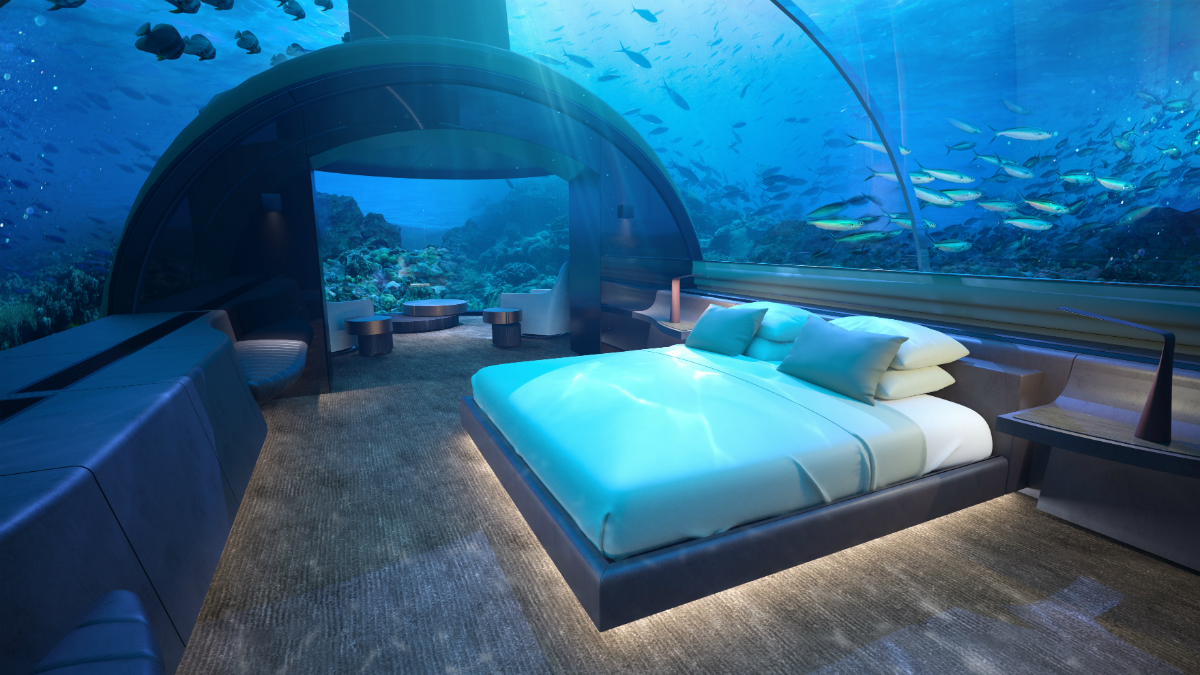 sleep with the fishes at worlds first two story underwater hotel suite conrad rangali undersea king guest 2 hr