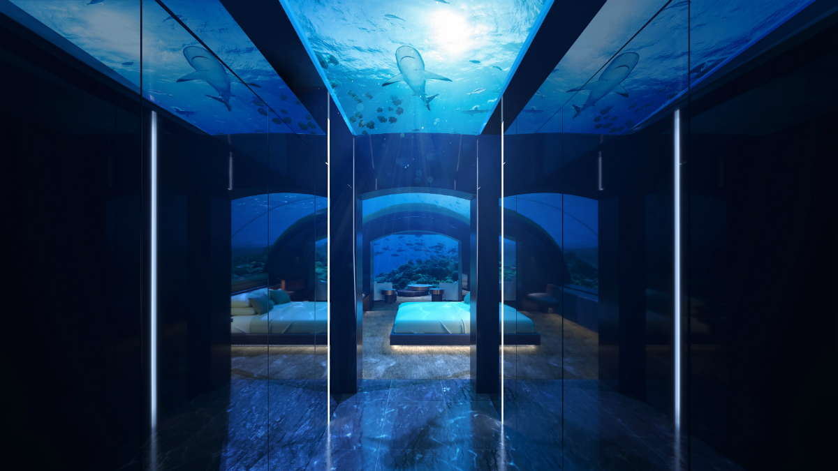 sleep with the fishes at worlds first two story underwater hotel suite conrad rangali undersea king guest 3 hr