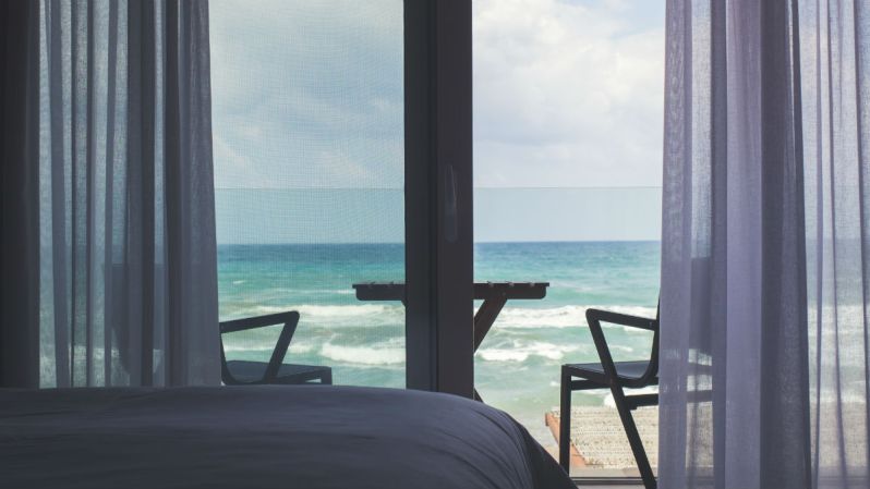 hotel bed beach view
