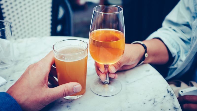 Beer and wine glass cheers