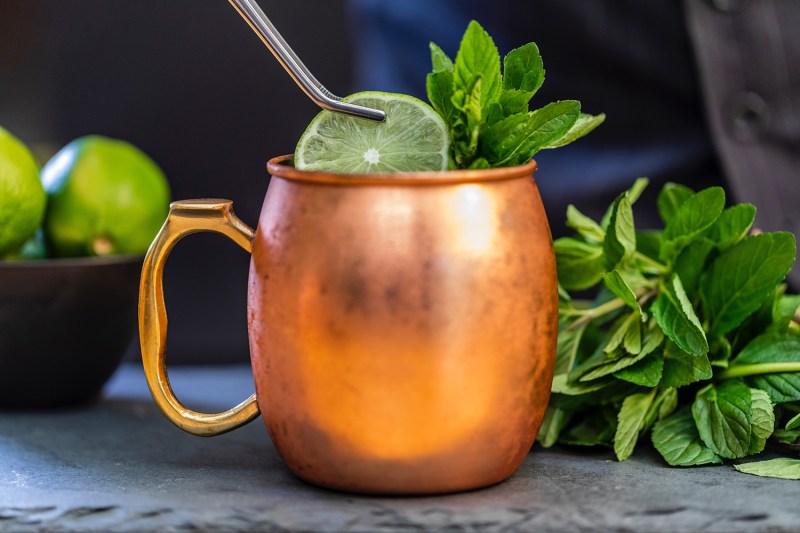 moscow mule cocktail lime mint copper mug