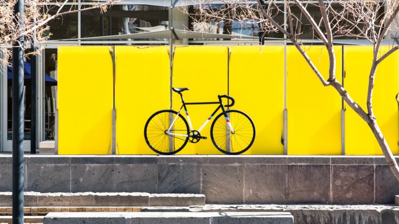 A parked commuter bike.