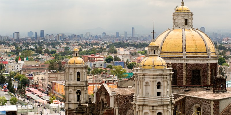 Mexico City skyline Guadalupe Basilica Church