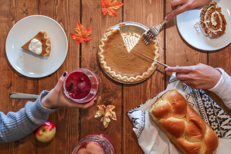 Thanksgiving dinner with pumpkin pie