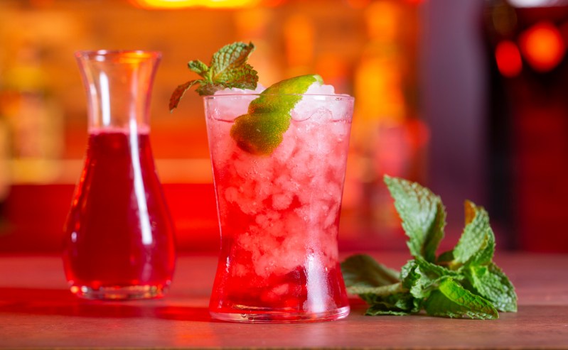 A red swizzle drink