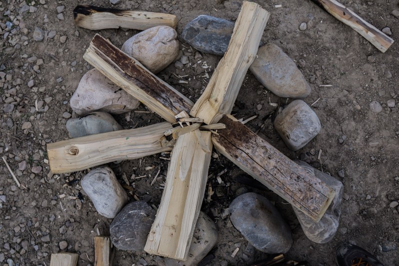 Sticks and rocks in a circular formation.